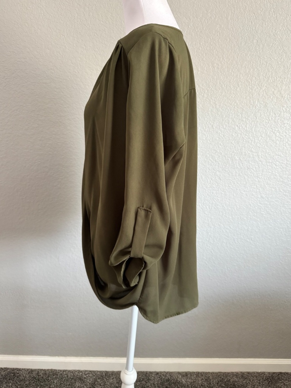 Draped plunging blouse, 3/4 sleeves, Size Large - Picture 3 of 7